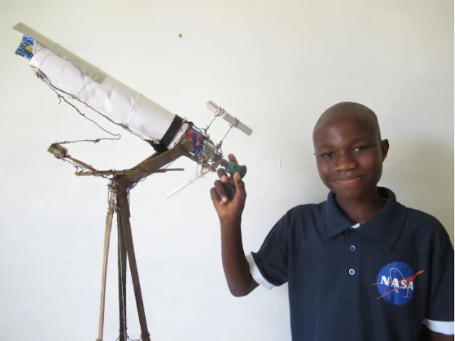 With wires and soda cans, a 12-year-old Senegalese boy built a telescope that allows him to see the surface of the Moon